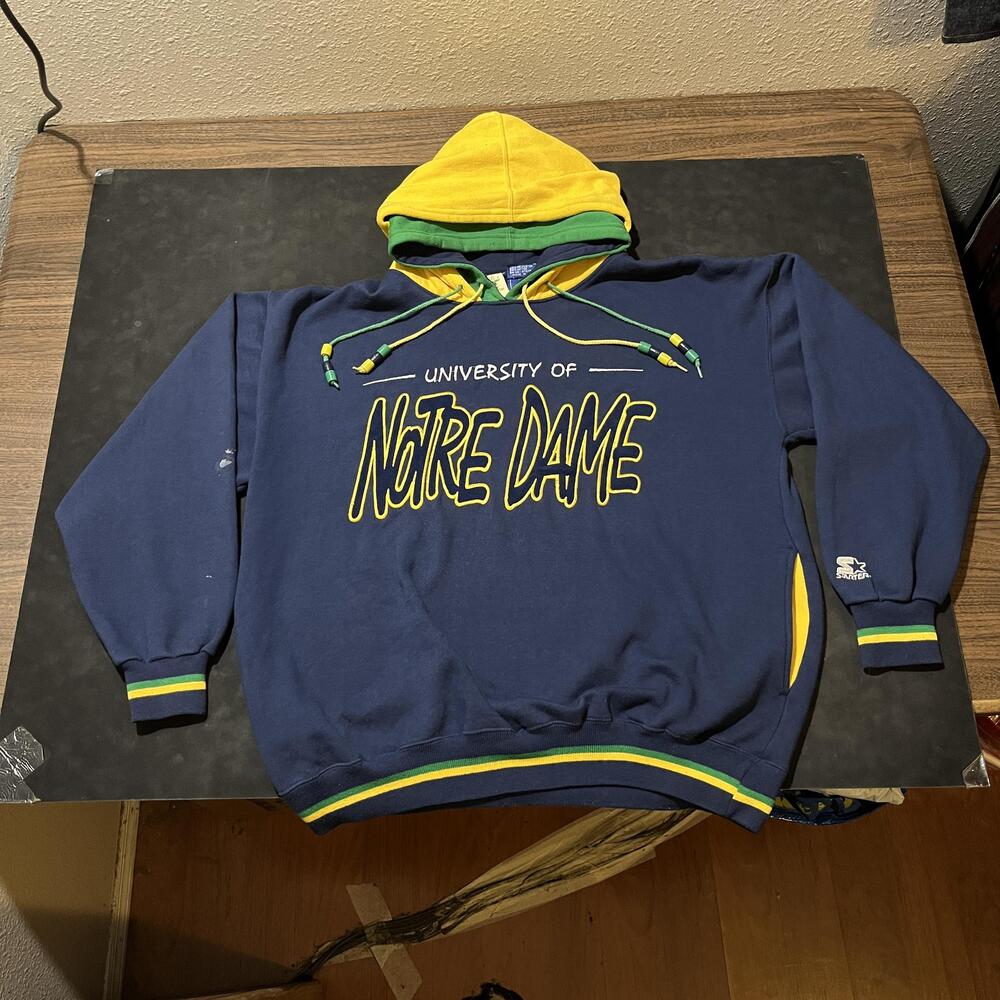Vintage Notre Dame Fighting Irish Starter Hoodie Double Hood NCAA Football 90s